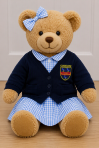 Bear wearing school uniform